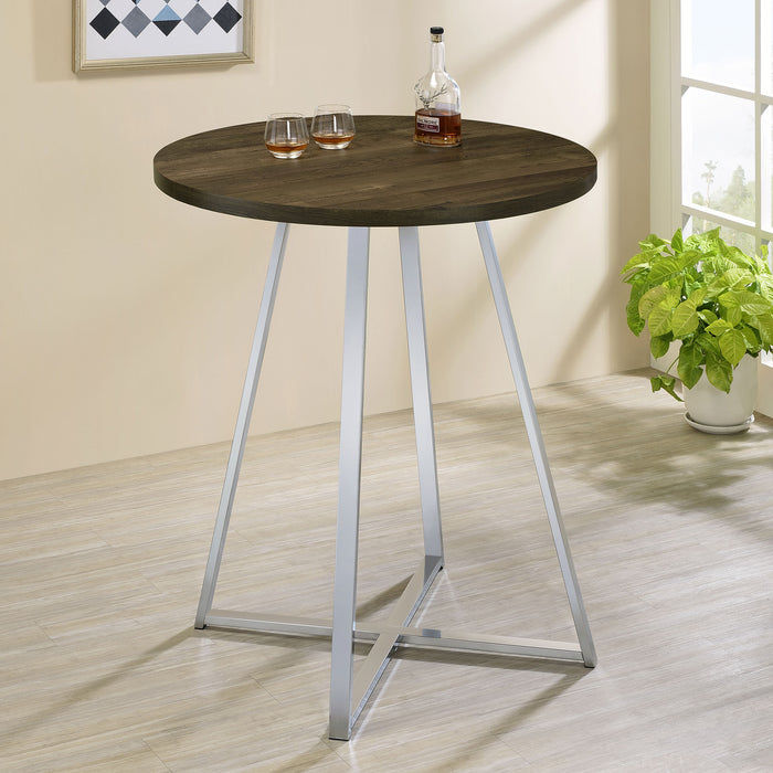 Burkhart Sled Base Round Bar Table Brown Oak and Chrome image