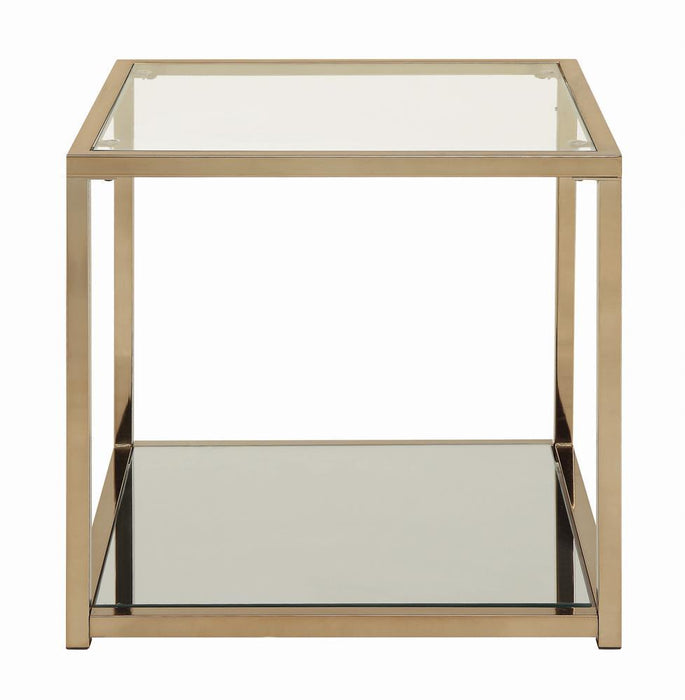 Cora End Table with Mirror Shelf Chocolate Chrome