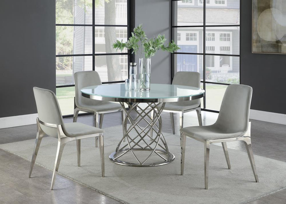 Irene Round Glass Top Dining Table White and Chrome