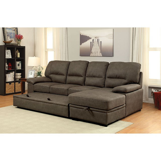 ALCESTER Brown Sectional w/ Sleeper, Ash Brown