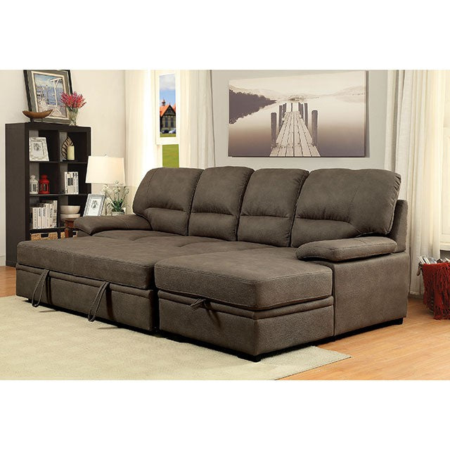 ALCESTER Brown Sectional w/ Sleeper, Ash Brown